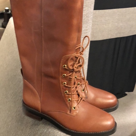 J.Crew Leather lace-up knee-high boots two tone - Picture 4 of 5